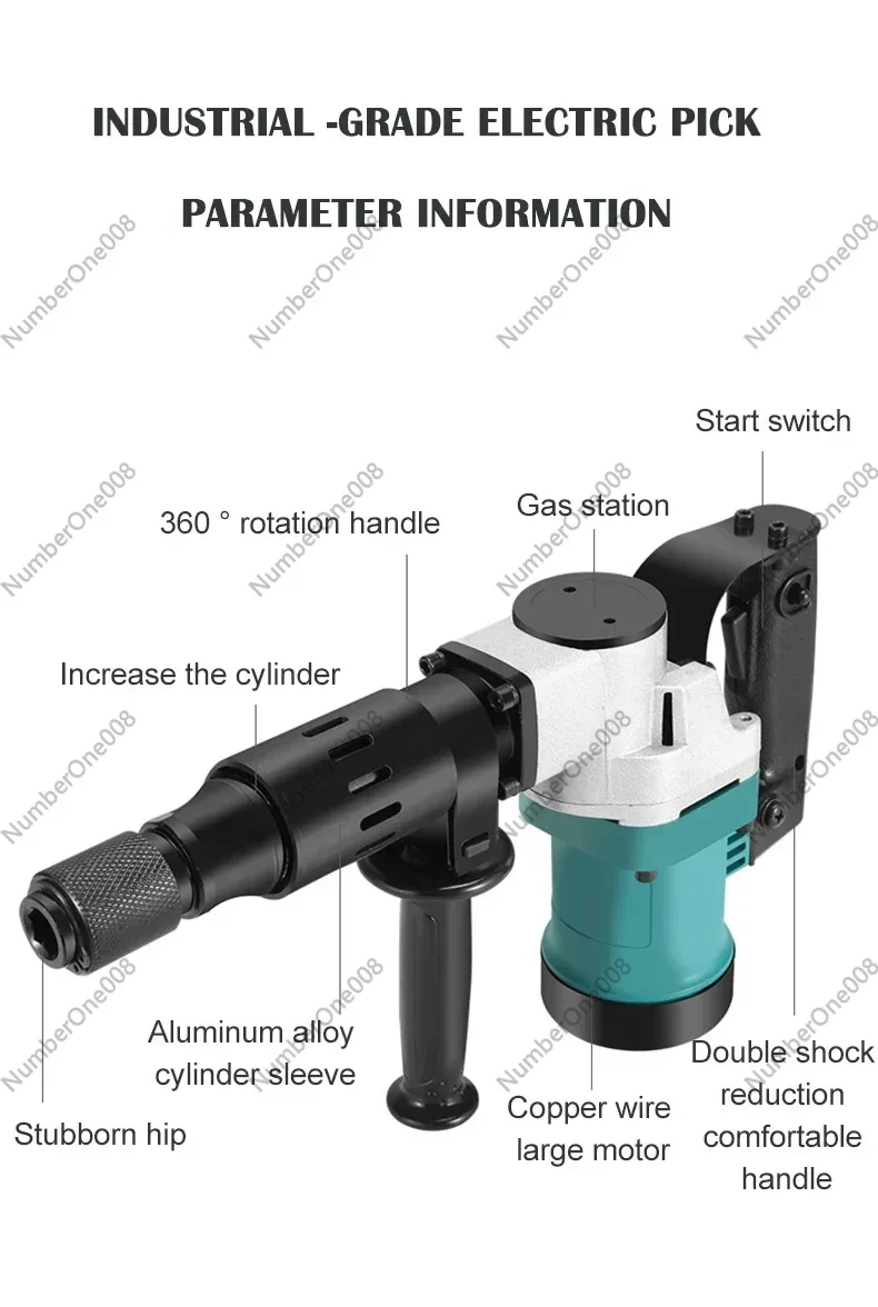 

Heavy Duty Electric Hammer Pick Wall Demolition Tool Lightweight for Plumbing Electrical Installation