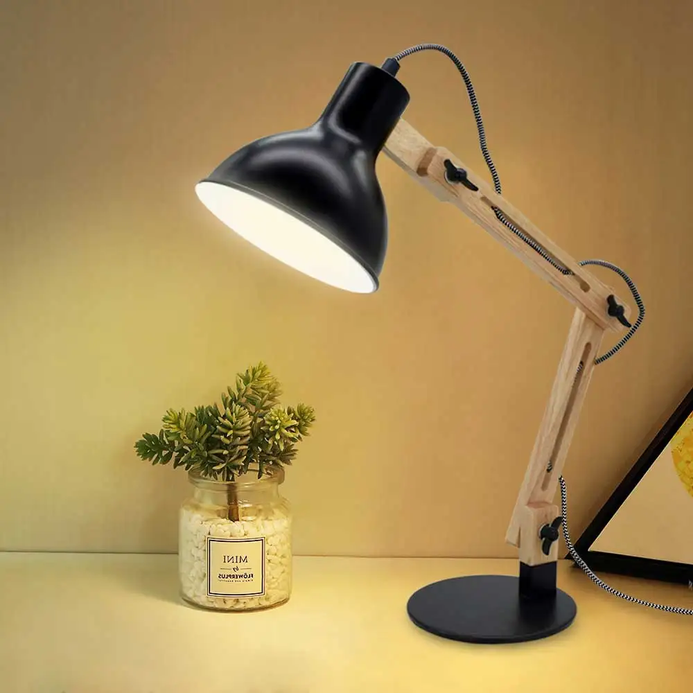 

Depuley Swing Arm Desk Lamp Wood Adjustable Gooseneck Table Lamp forBedsid Reading Light E26 LED Bulbs Include