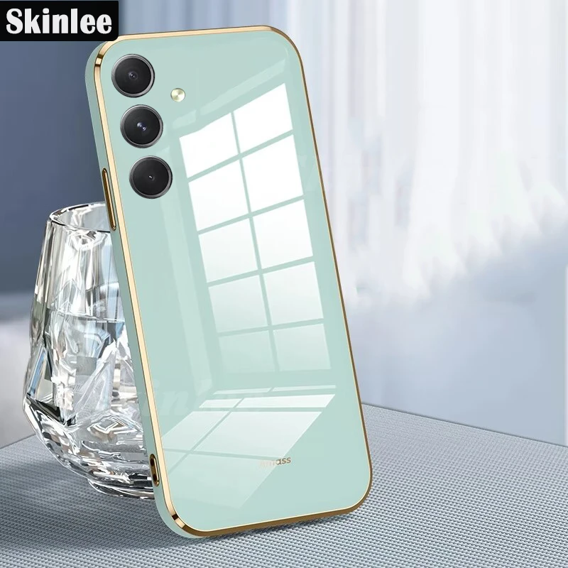 Skinlee For Samsung Galaxy S24 FE fe s24 Case Solid Color Square Plating Frame Soft Cover For Samsung S23 FE 20FE Back Coque