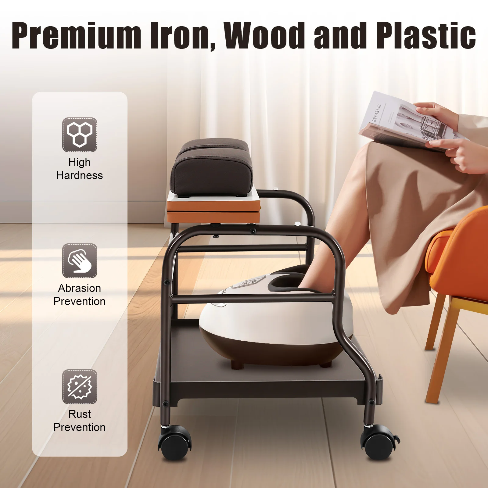 Salon Kosmetyczny Paznokci lub Spa do Stóp Przenośny Wózek, Uchwyt na Stopy o Udźwigu 18 kg do Klinik Medycznych, Salonów Fryzjerskich