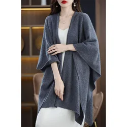 Shoulder Protection Autumn and Winter New Scarf for Women 100% Merino Wool Women's high-end cape Solid Color Sleeveless Shawl