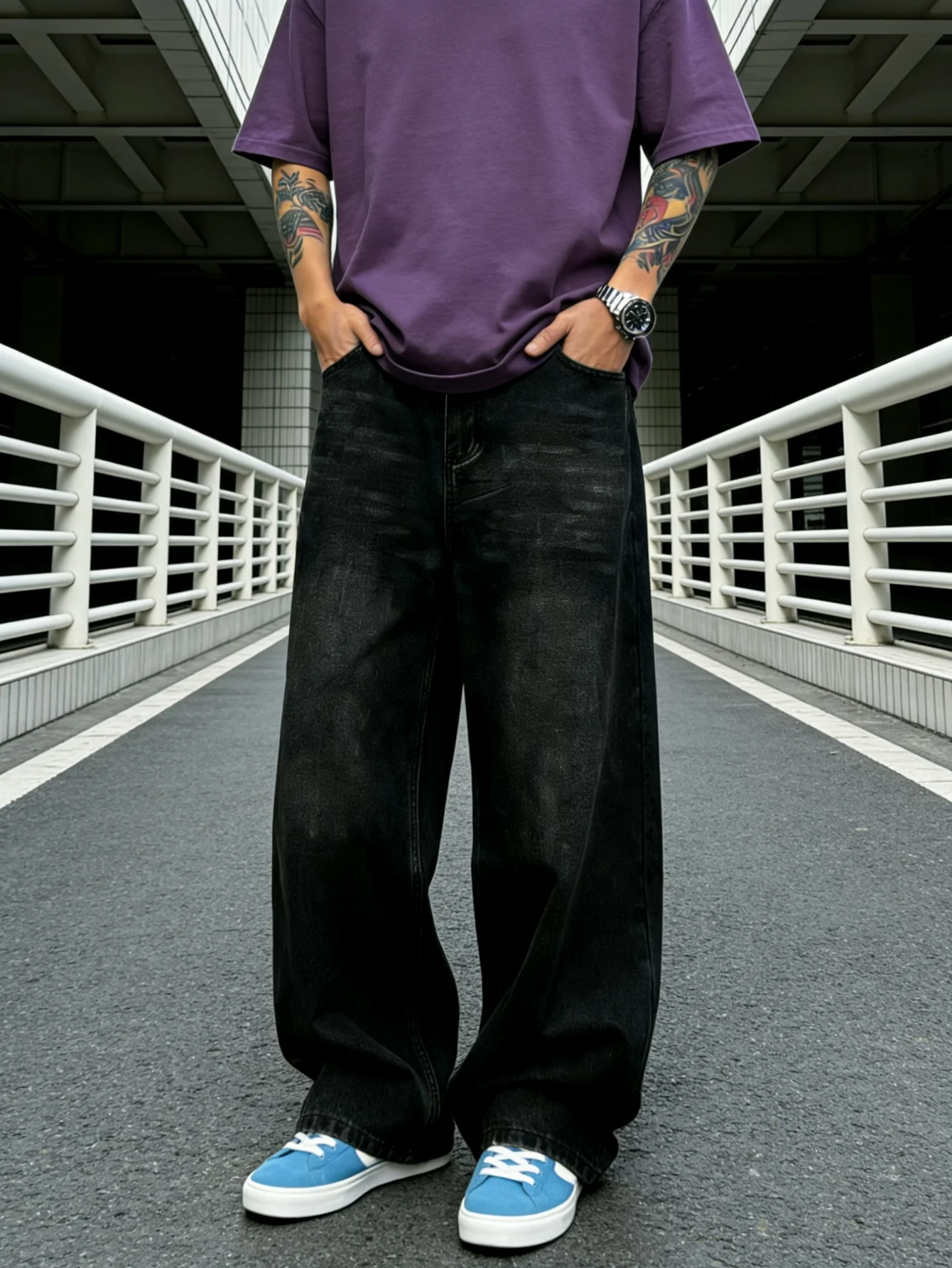 All-season Versatile Men's Light French Lazy Style Wide-leg Jeans for coffee Lounging Ideal Gift