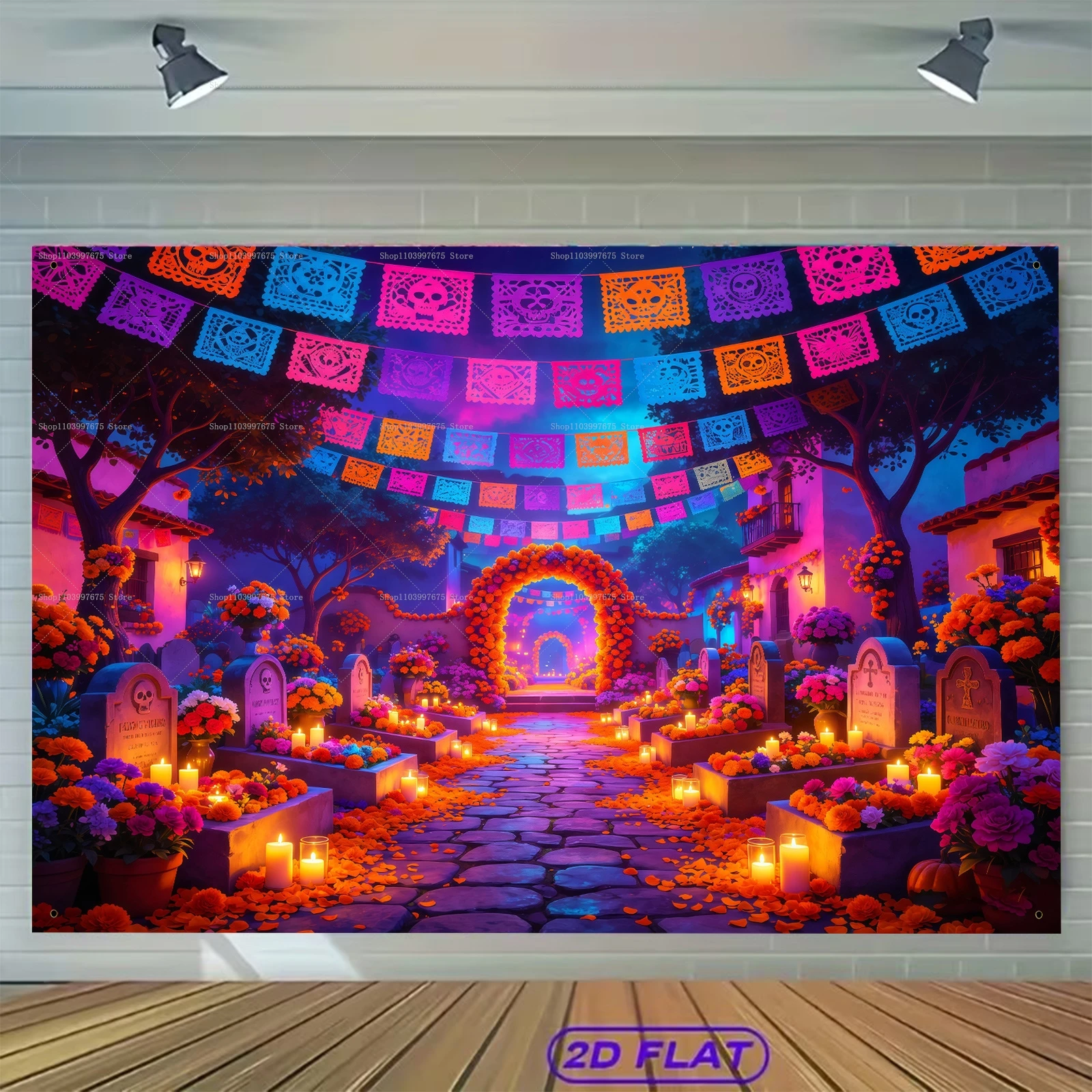 Zuckerschädel-Hintergründe, mexikanische Partydekorationen zum Tag der Toten, Fotografie-Hintergrund, Weihnachtsbanner, Requisiten für Fotoboxen, Partyzubehör – Detail 3