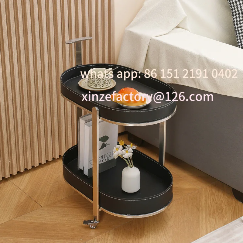 

Customizable sofa edge corner rack mobile leather stainless steel movable cart edge