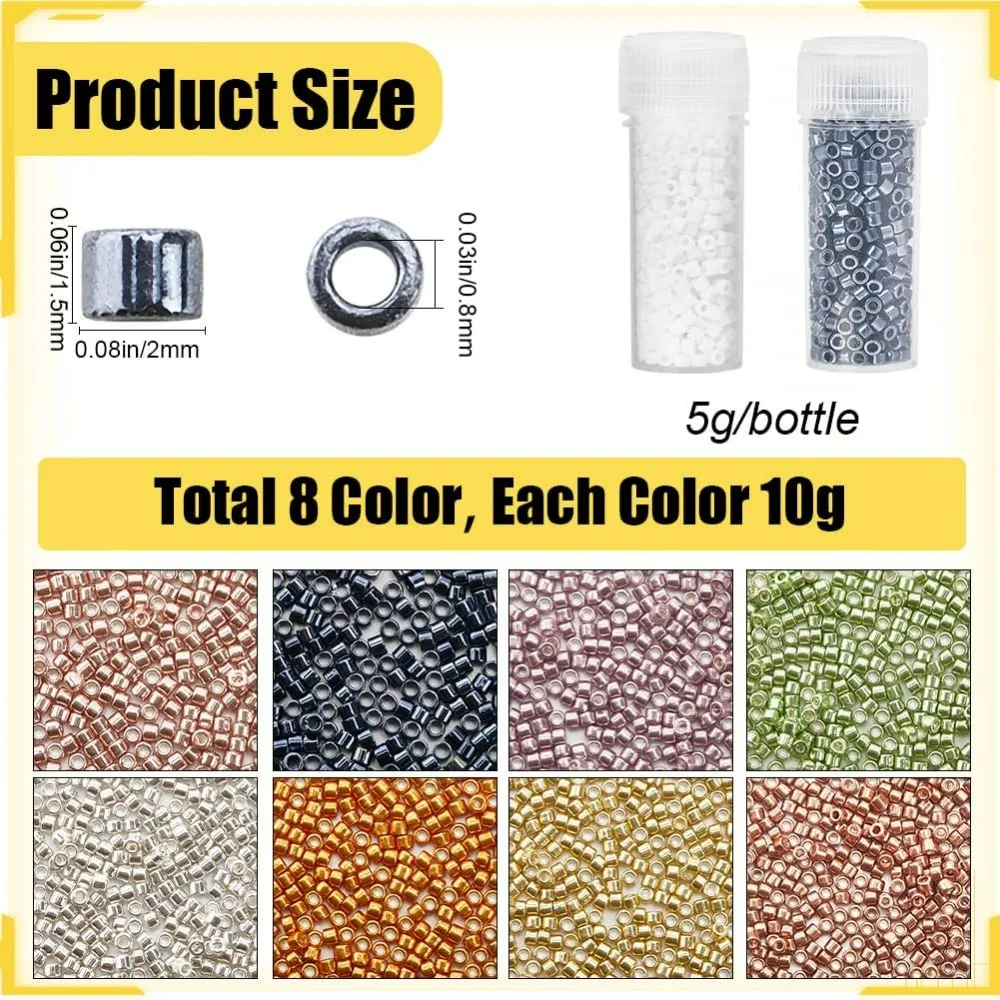 80g Cylinder Glass Seed Beads 2mm Glass Seed Bead Bulk Cylinder Beads Round Beads Metallic Bead