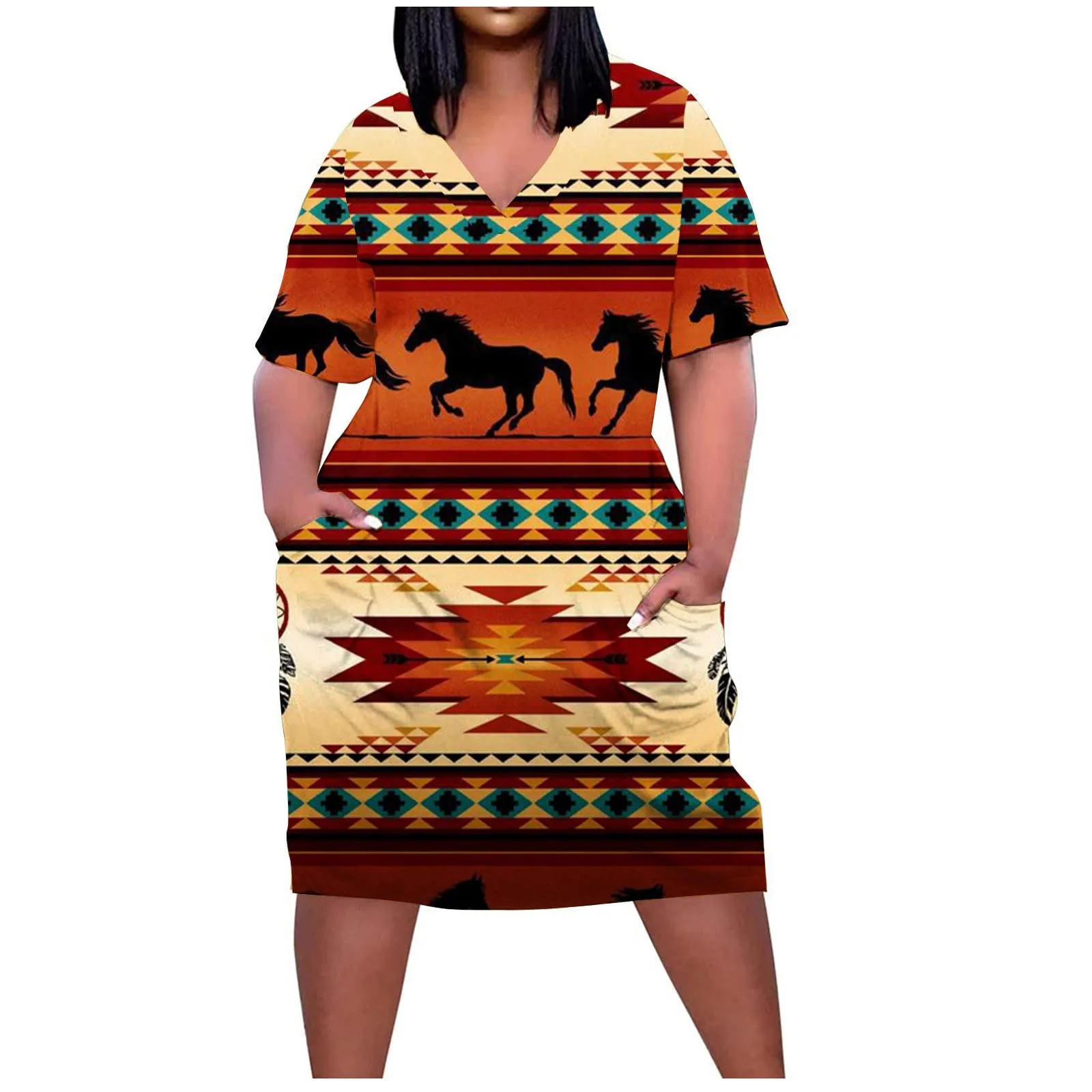 Horse Print Dress Women Fashion Party Evening Dresses Elegant Maxi Vintage Dress Short Sleeve Vestidos Midi Sundress Summer 2023