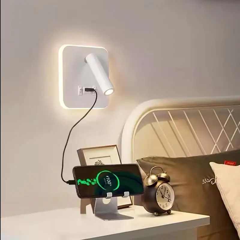 LED Wall Mounted Reading Light with Switch And USB Port Rotatable Bedside Wall Lamp Wall Sconce Spotlight for Bedroom