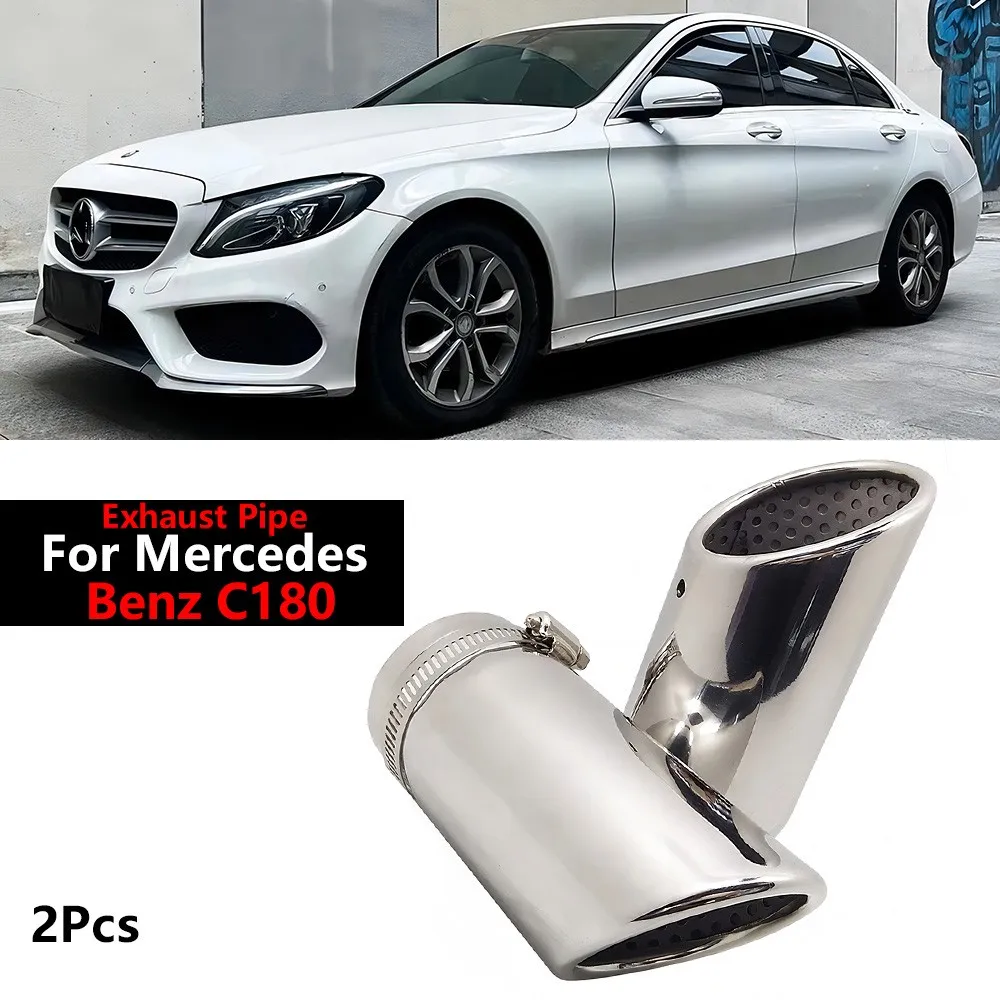 2Pcs for Mercedes Benz C180 Car Exhaust Muffler Tip Stainless Steel Pipe Chrome Modified Car Rear Tail Throat Liner Accessories