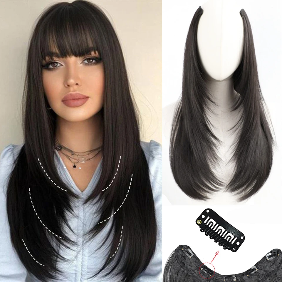 Synthetic Wig One-piece Straight Wig Layered Extension Wig Korean Fluffy Hair Piece Extension Wig For Women Christmas New Year