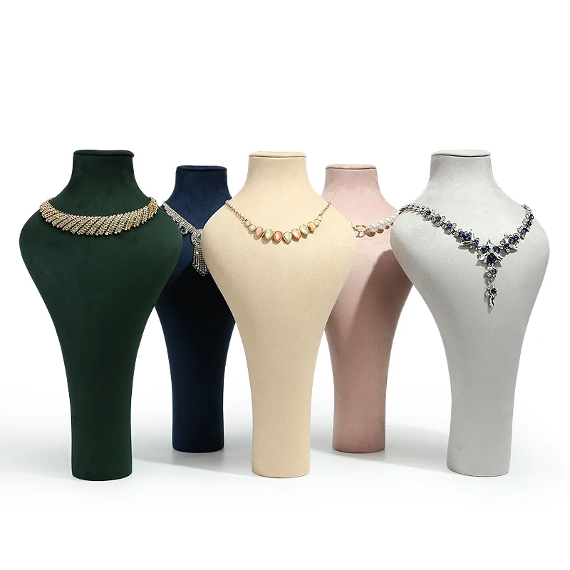 Velvet-like leather jewelry display stand for necklaces, suitable for window display, with a jewelry storage function.
