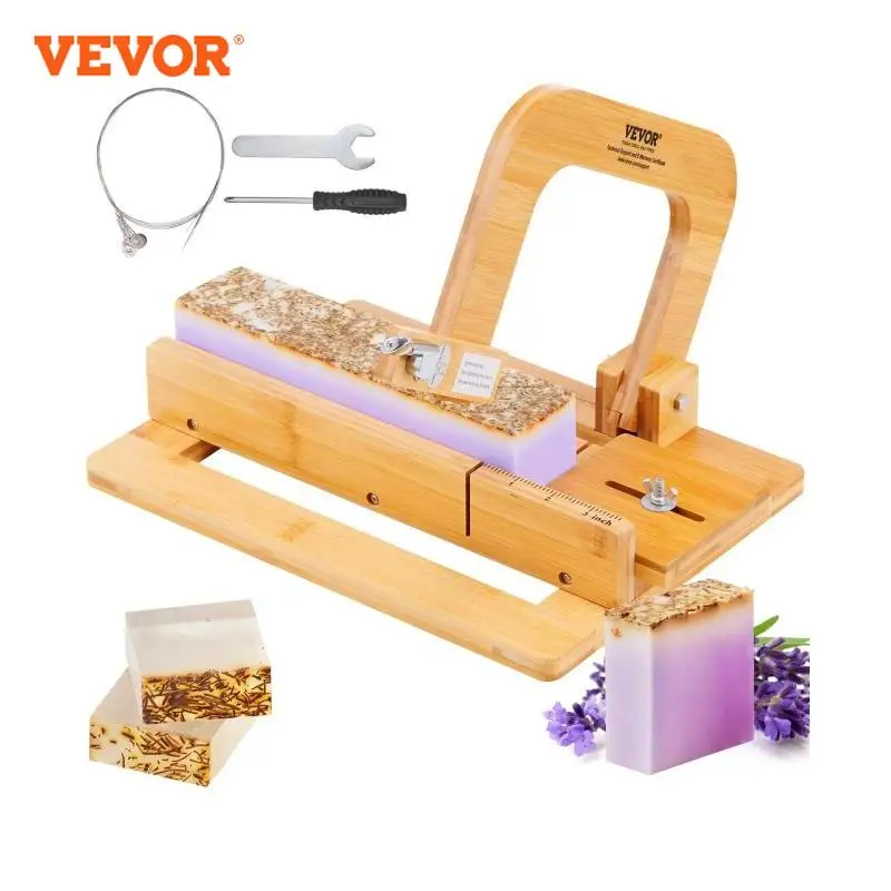 VEVOR Cortador de Jabón 0-50,8 mm Herramienta de Corte de Jabón de Bambú y Acero Inoxidable Espesor Ajustable con 10 Cables Cortador Multifuncional para Jabones Queso Vela Mantequilla Chocolate