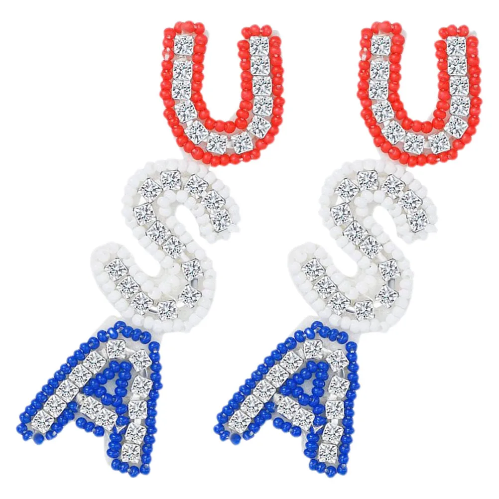 

1Pair Usa Shaped Beaded Earrings Safe Comfortable Ear Jewelry Women Independence Day Holiday Statement Earrings