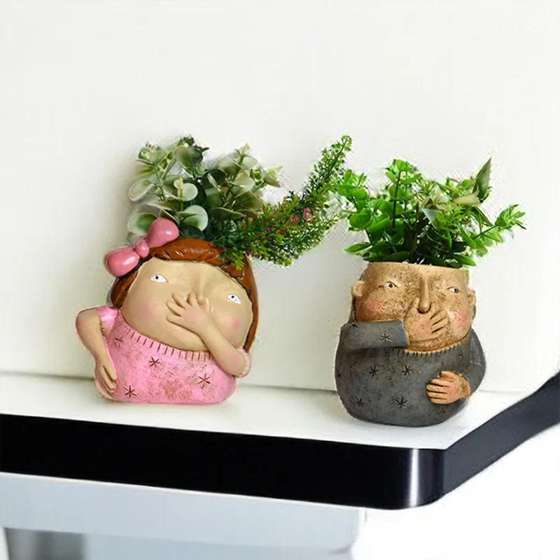 Ins Wind Boy Girl Cartoon Succulent Potted Plant Flower Pot Garden Home Decoration Ornament Resin Crafts Creativity
