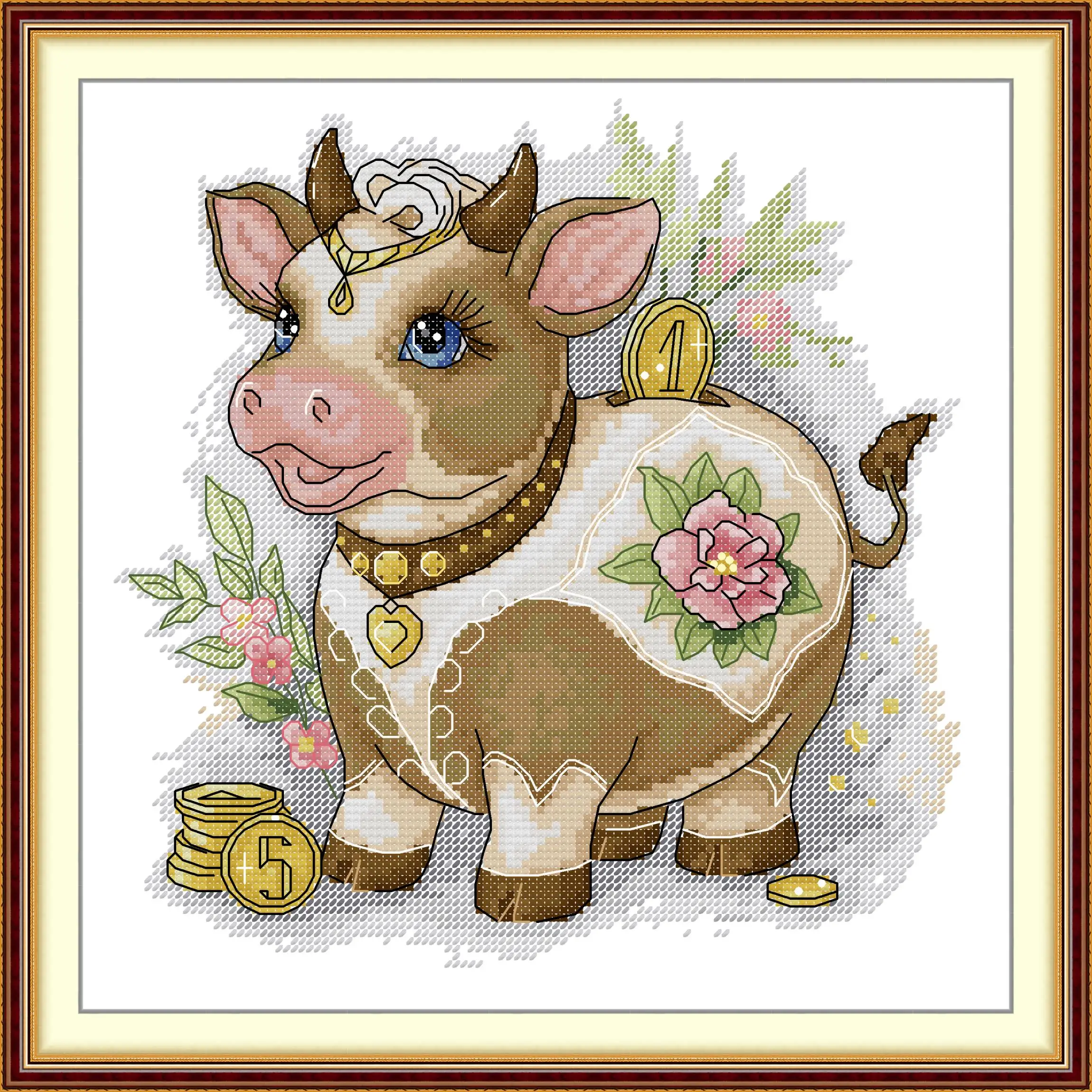 Soulgift News Набор для вышивки крестом с предварительной печатью, штампованная ткань Аида с нитками DMC, набор для вышивания - Рисунок денег бык Soulgift News Набор для вышивки крестом с предварительной печатью, штампованная ткань Аида с нитками DMC, набор для вышивания - Рисунок денег бык
