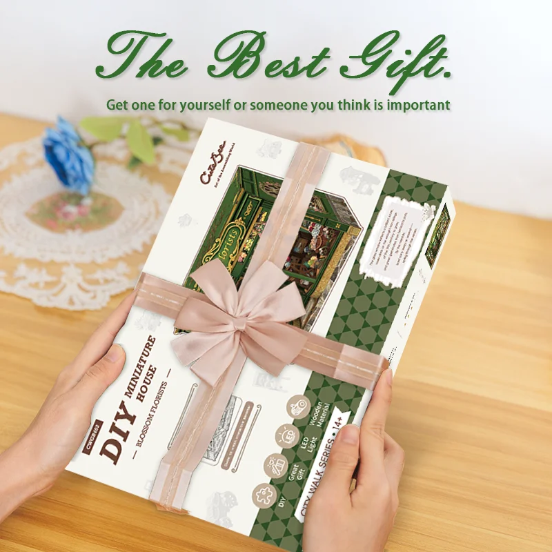 CUTEBEE Book Nook Kit – Casa De Muñecas LED En 3D Con Piezas De Madera, Maqueta DIY De Floristería Blossom Para Adultos Y Regalos Creativos