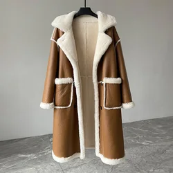 2024 New Arrivals Shearling Coat Long Women Genuine Sheepskin Leather Winter Wool Jacket Overcoat