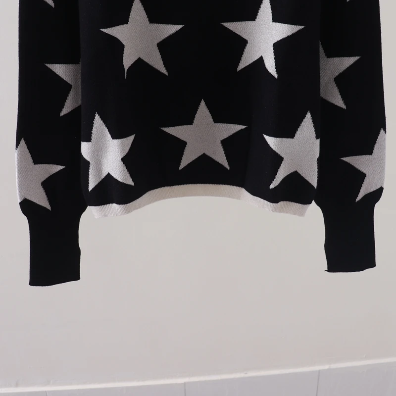 Sparkling Star Jacquard Pullover Knitted Shirt Round Neck Long Sleeve Loose Relaxed Sweater for Women