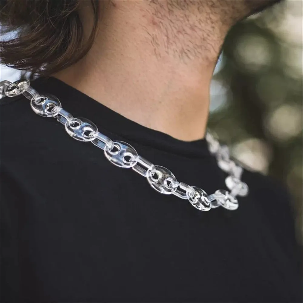Rock Acrylic Pig Nose Choker Necklace Men Women New Iridescent Clear Coffee Bean Chain Lock Pendant Collar Punk Jewelry Gifts