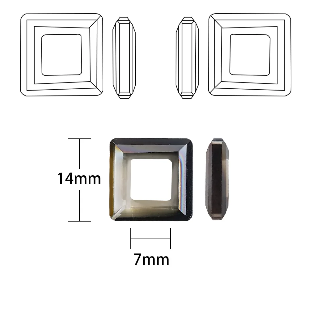 14mm Square Circle Electroplated Stained Glass Crystal Square DIY Shoes and Clothing Decoration Jewelry Accessories Materials