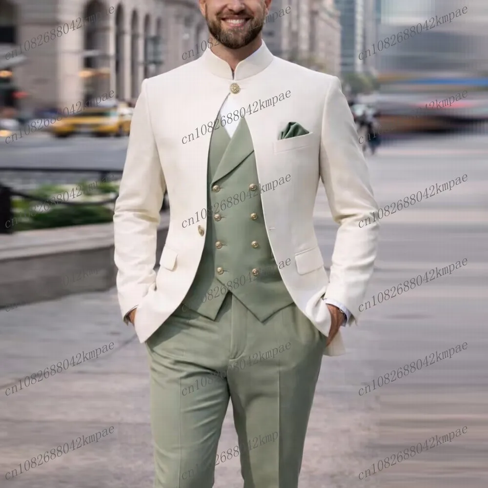 

Белый и мятно-зеленый новый мужской костюм для торжественных мероприятий, свадеб, выпускных, деловых встреч, смокинг из 3 предметов: пиджак, жилет, брюки