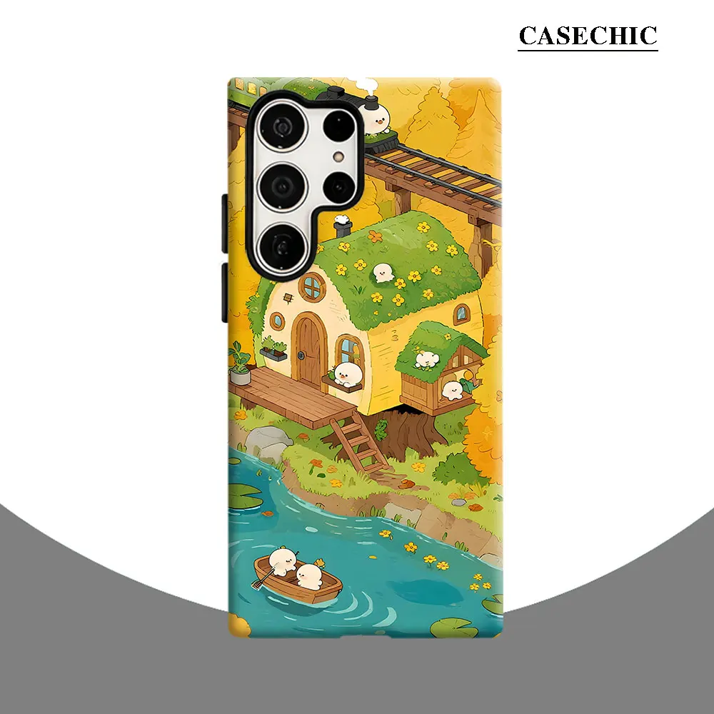 Cute Autumn Village Phone Case for Samsung Galaxy S26 S25 Ultra S24 S23 Ultra Plus Shockproof Double layer tough Back Cover