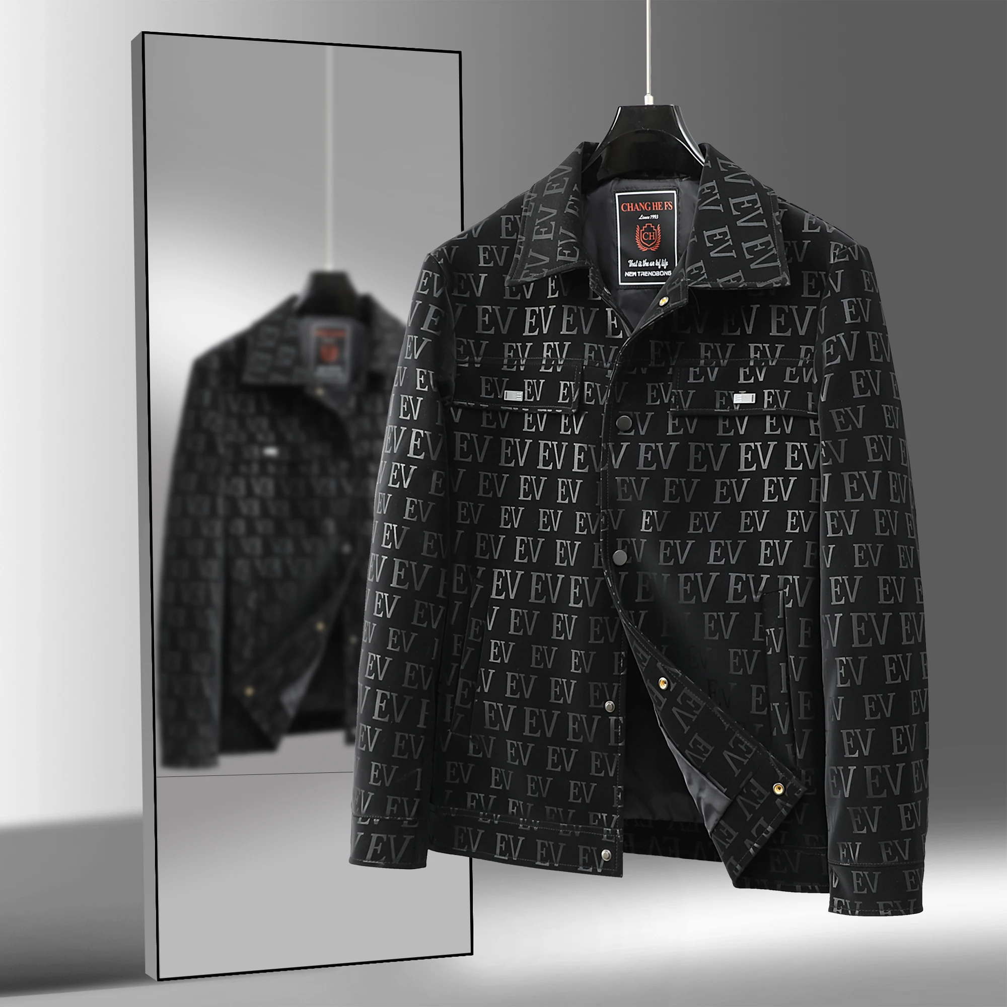 

Spring and Autumn Men's Letter Print Lapel Pu Business Jacket