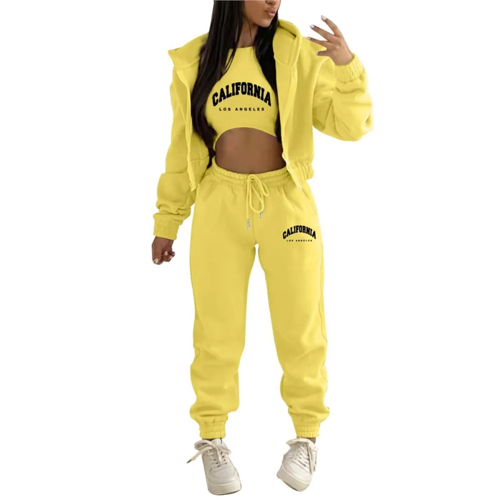 Autumn And Winter New Fleece Hoodie Letter Print Hooded Women\'s Suit Fashion Loose Casual Sports Pants Female 3 Piece Set 2024