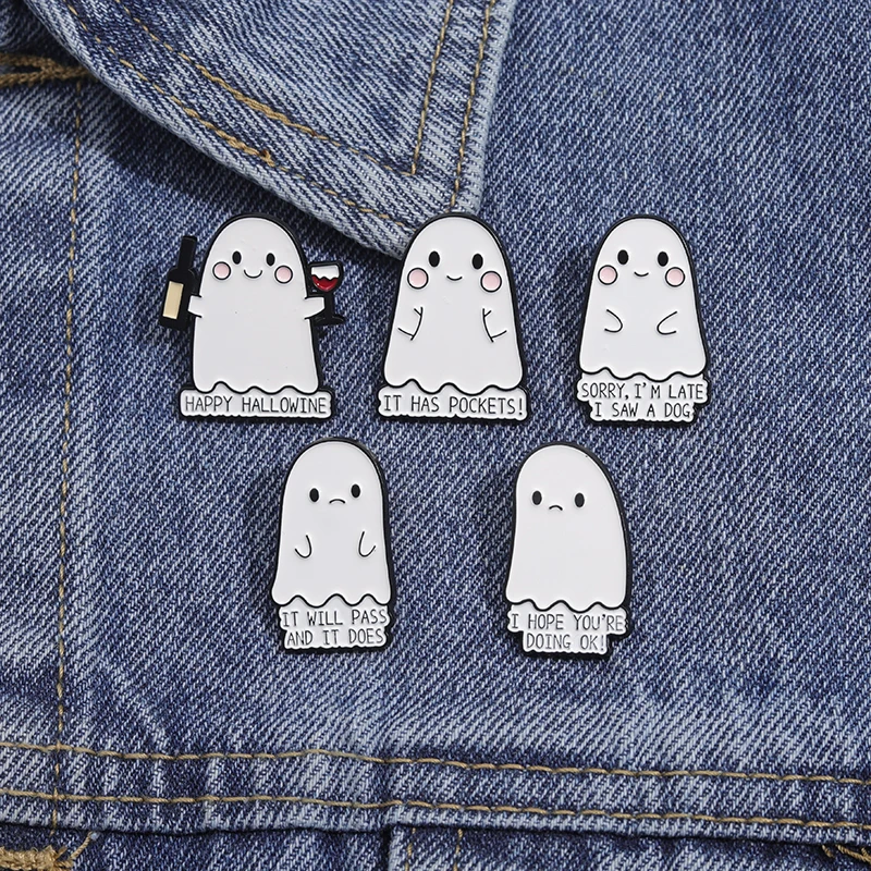 Niedliche Cartoon Ghost Emaille Pins Rucksack Kleidung dekorative Broschen Kragen Revers Abzeichen Zubehör Schmuck Geschenk für Freunde