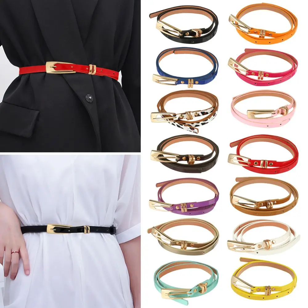 Women Adjustable Cinch Faux Leather Waistband Waist Band Ladies Dress Cummerbands Skinny Thin Belt