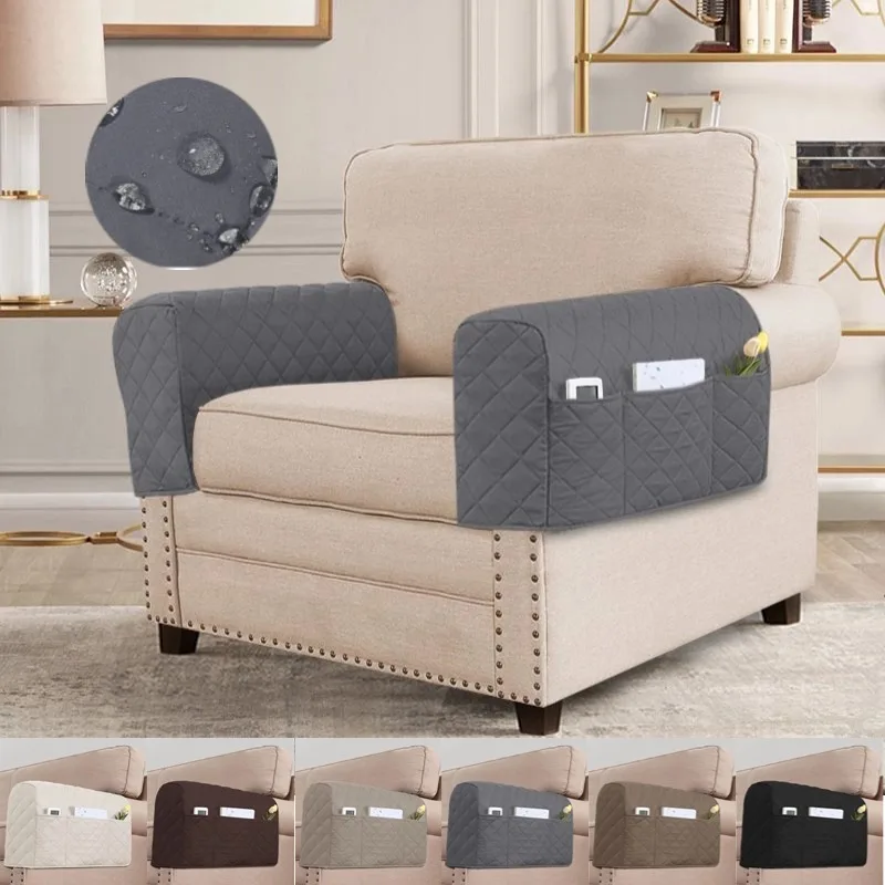 2Pcs/Set Solid Color Sofa Armrest Covers Removable Furniture Arm Couch Protector with Storage Bag Chair Cover for Living Room