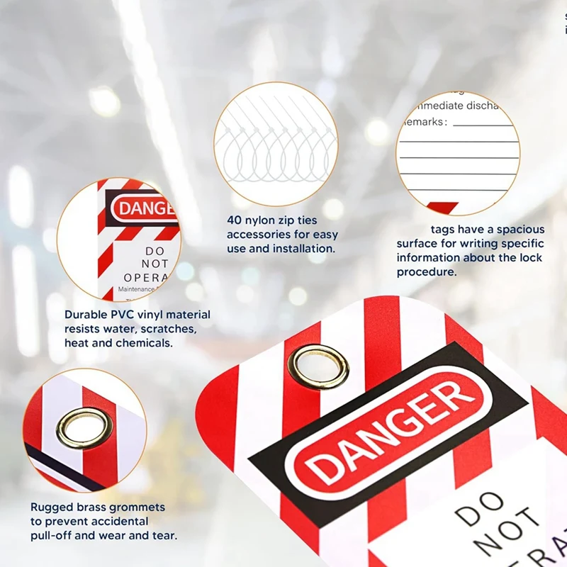 Tear & Water Resistant Loto Tags 3 X 5.75-Inch, 40 Danger Do Not Operate Tags With 40 Zip Ties Parts Kit