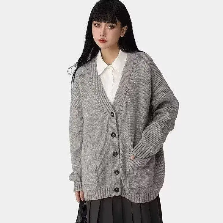 ay Single-Button Sweater Coat Women's Oversize Loose Knitted Outerwear Autumn Winter plus Size Korean Sle Lazy Faion
