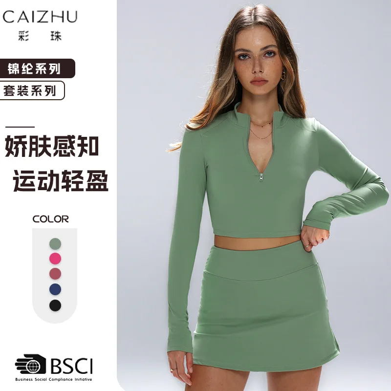 Yoga Sets Sports Tops Long Sleeve Tennis Skirt Suits Fitness Sportswear High Intensity Workout Running Gym Women Clothing