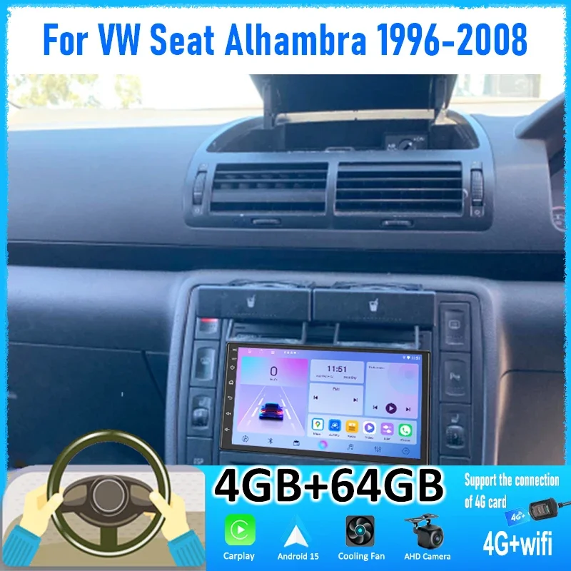 CarPlay Android Auto Stereo Car Radio GPS for WW Seat Alhambra 1996-2008 7' Upgrade with 4GB+64GB Storage