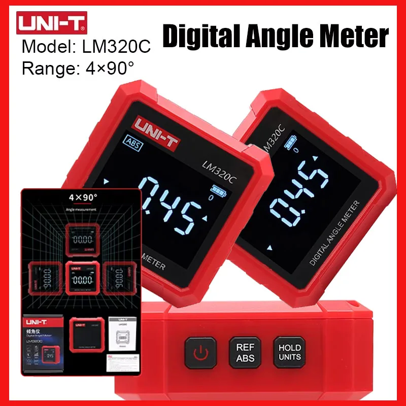 UNI-T LM320C Digital Angel Meter Relative & Absolute Angle Measurement 4x90° Inclinometer 3 Side Magnetic Electronic Goniometer