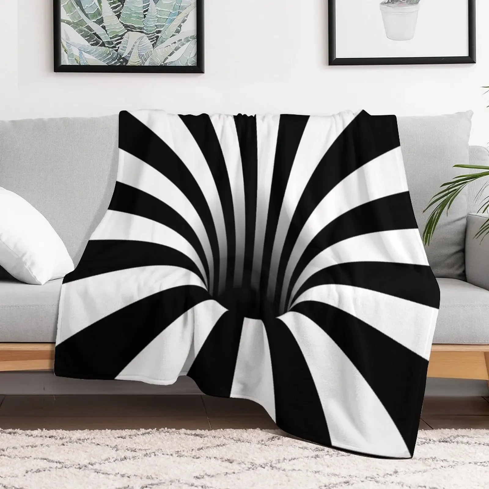 Optical Illusion Black Hole Lines (Black/White) Throw Blanket Lightweight Cozy Blanket for Bed Sofa