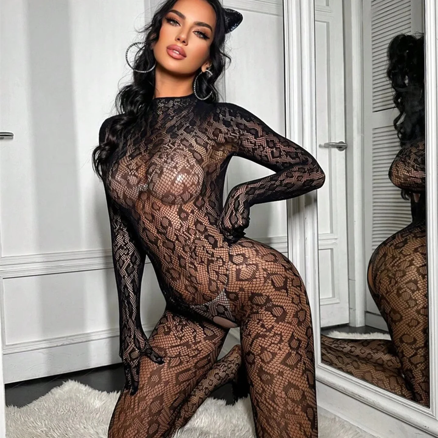 المثيرة شبكة صيد السمك بوديستوكينج إغراء المرأة Crotchless شفافة الجوف خارج الاباحية مثير الملابس الداخلية ارتداءها ازياء غريبة #2