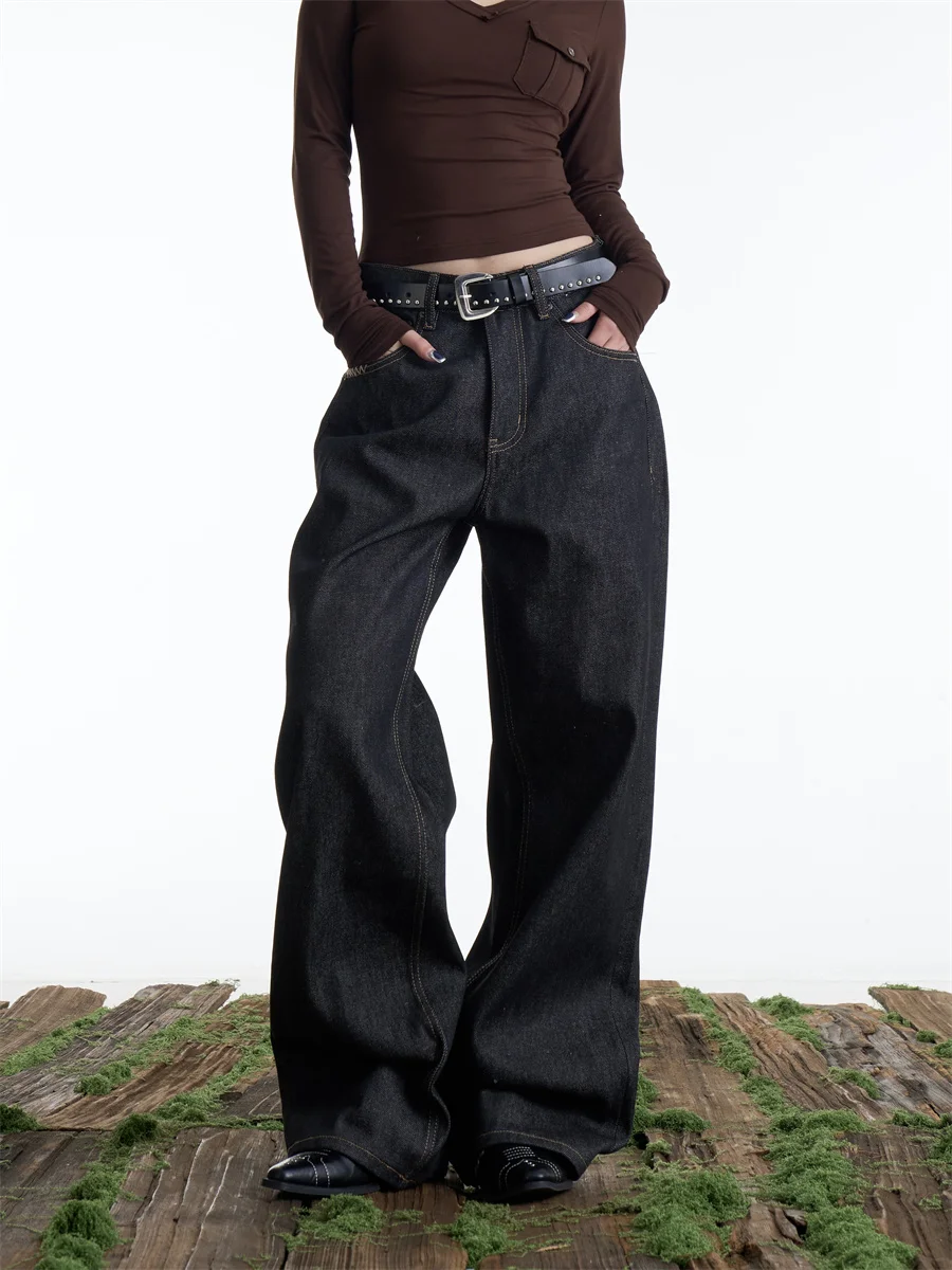 

Onlpp American Retro Original Color Jeans Loose Wide Leg Long Pants ex Straight Bla Slimming Trousers for Men And Women