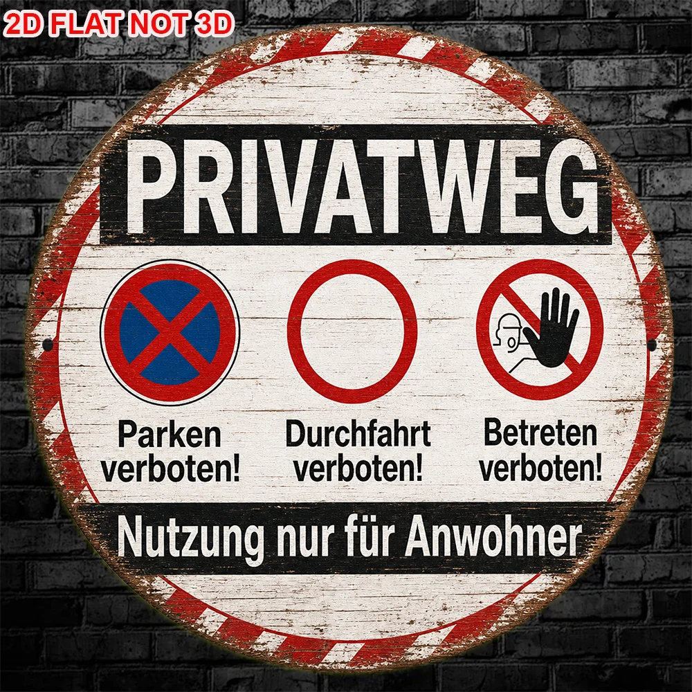 2D Flat, 1pc 1pcs Vintage Round Sign Suitable for Garage, Garden, Doorway Decoration - Private Drive No Parking No Trespassing S
