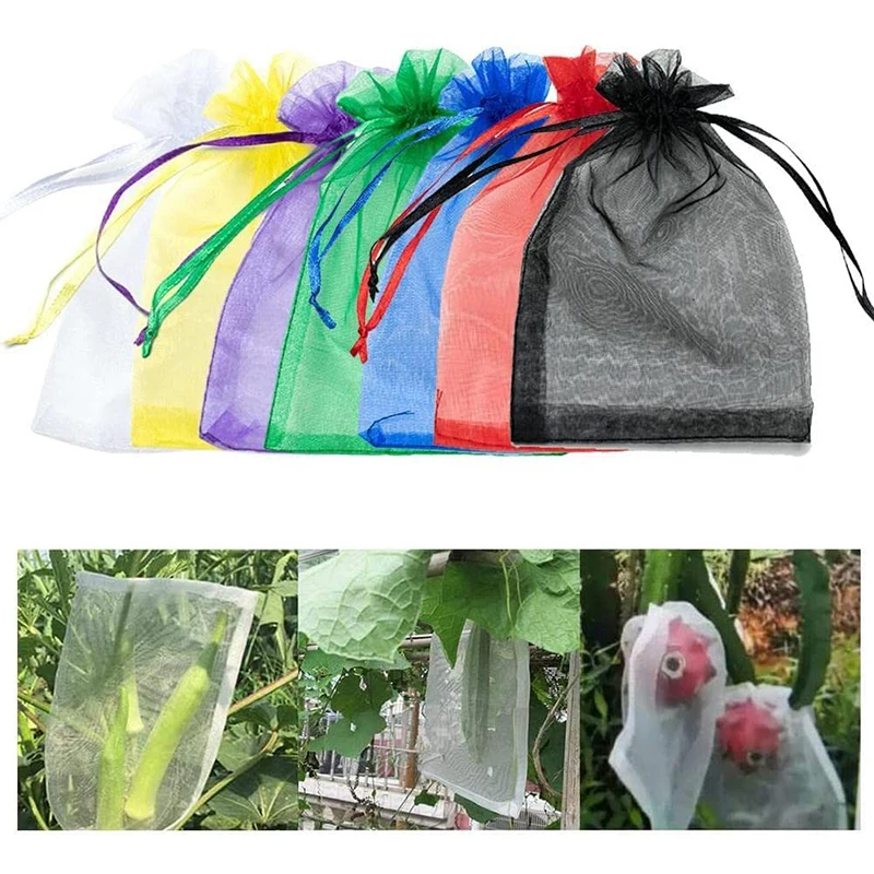 

100pcs Fruit Protection Bags Garden Tree Protection Netting Bags Drawstring Mesh for Fruit Trees Protect Fruit from Birds Insect