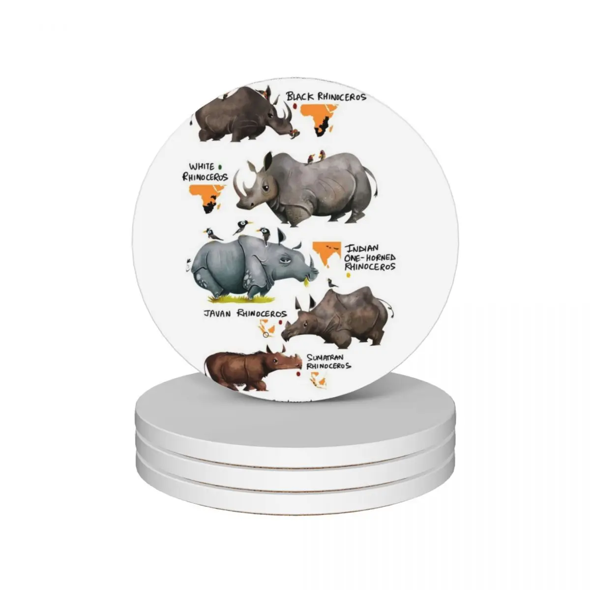 

Rhinos of the World Ceramic Coasters (Set of 4) plate table decoration and accessories Coasters