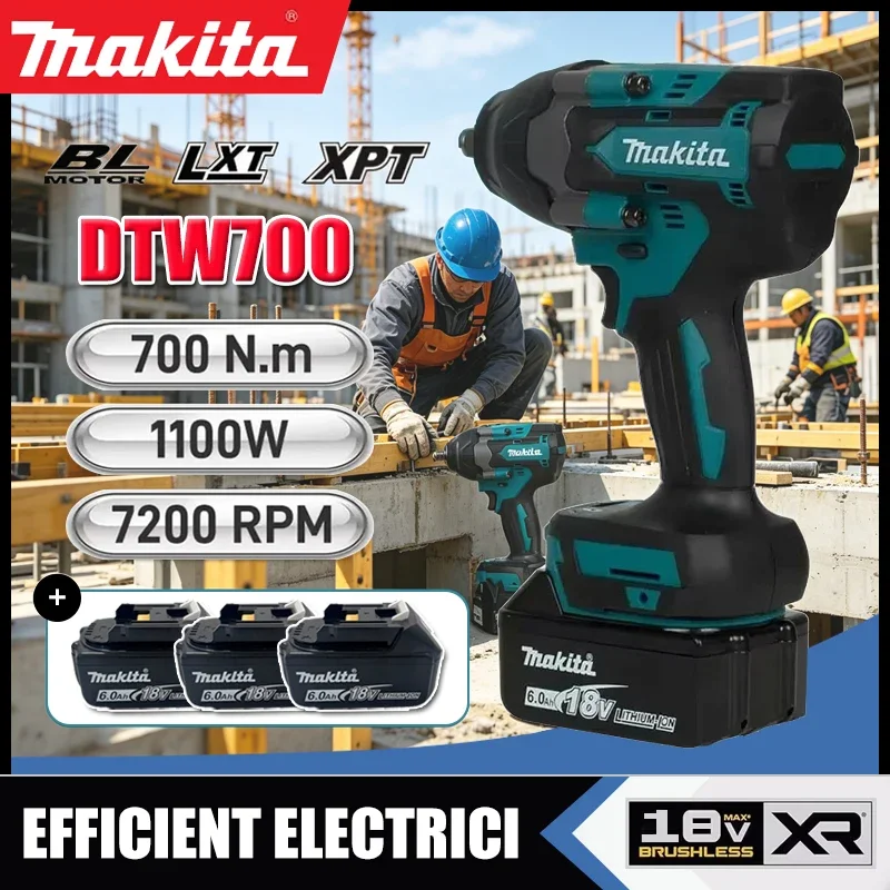 

Makita DTW700 Cordless Impact Wrench 1000N.M Brushless Electric Wrench Screwdriver Large Torque Auto Repair Power Tools