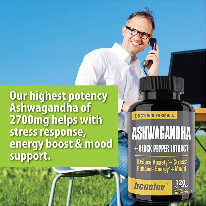 

Ashwagandha Capsules + Black Pepper Extract,Promote Anti-Stress Relief, Natural Mood Support, Natural Energy Supplement