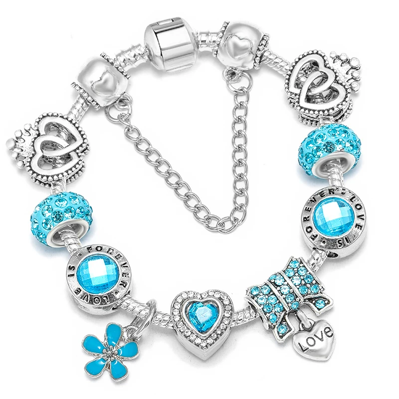 Silver Plated Charm Bracelet with Key Lock Pendant, Wedding Gift