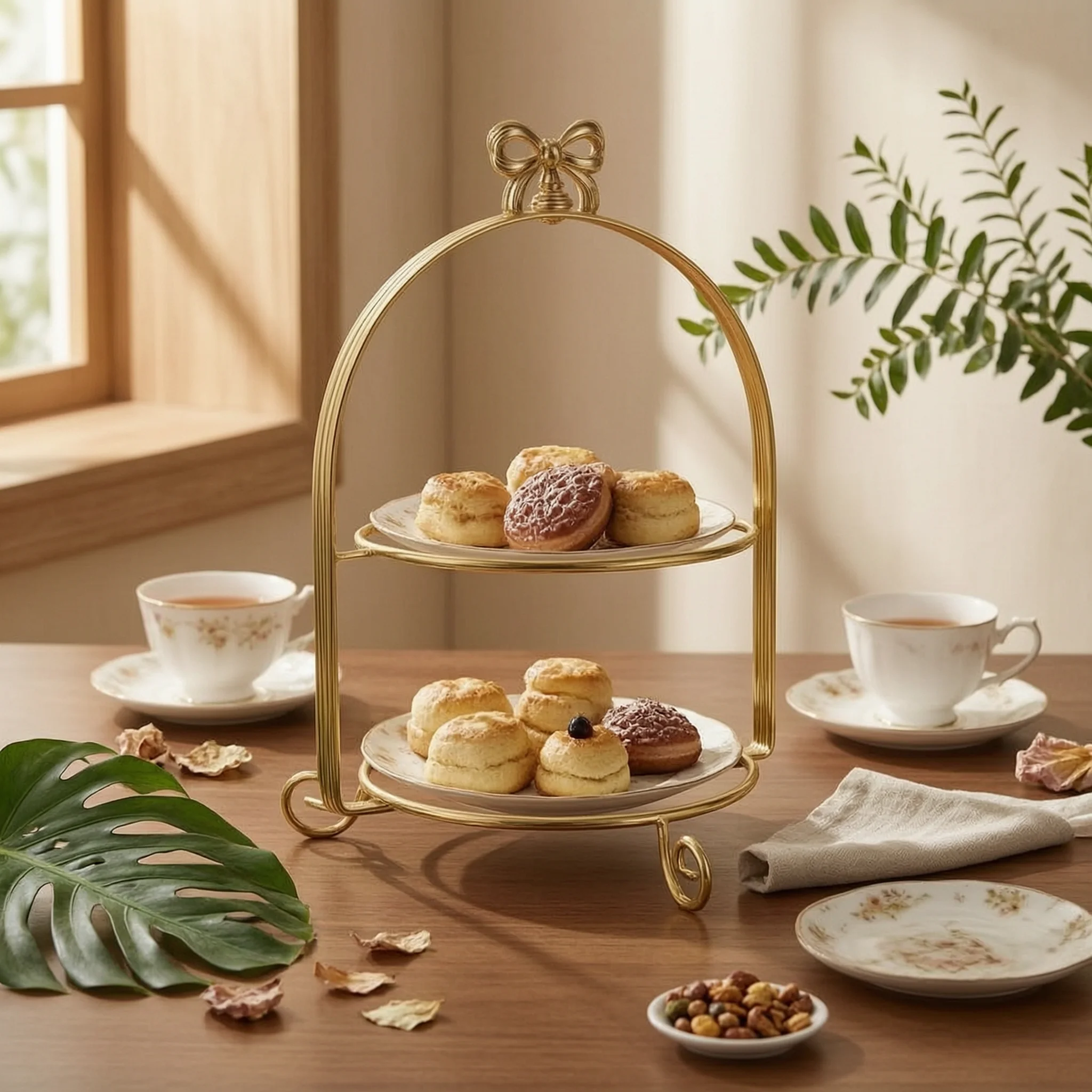 2-Tier Dessert Stand Elegant Dessert Display Stand Cupcake Display Exquisite Serving Tray Contemporary for Party Hosts, Buffet