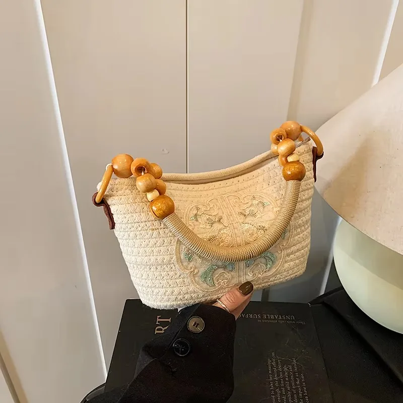 

Fabric Spring New Top-Handle Bag Exquisite Embroidery 2025 Hot Sale Bags for Women Versatile Zipper National Style Shoulder Bags