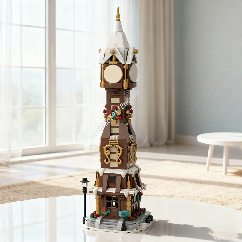 

793 шт. MOC Рождественская деревня Часы Башня Архитектурная модель Строительные блоки Строительные игрушки DIY Творческий подарок Кирпич на день рождения