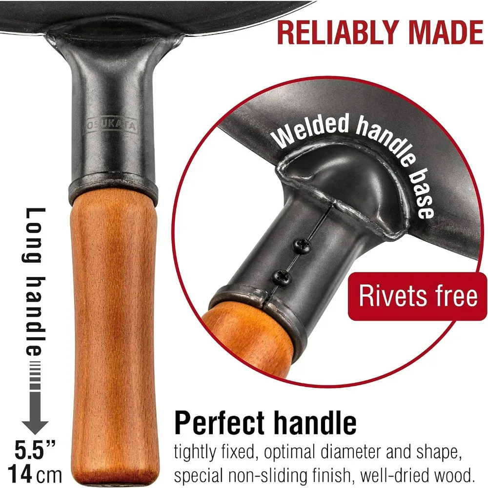 مقلاة 13.5 من الفولاذ الكربوني مع قاعدة مسطحة مناسبة مسبقًا للقلي والشواء والطهي في الهواء الطلق