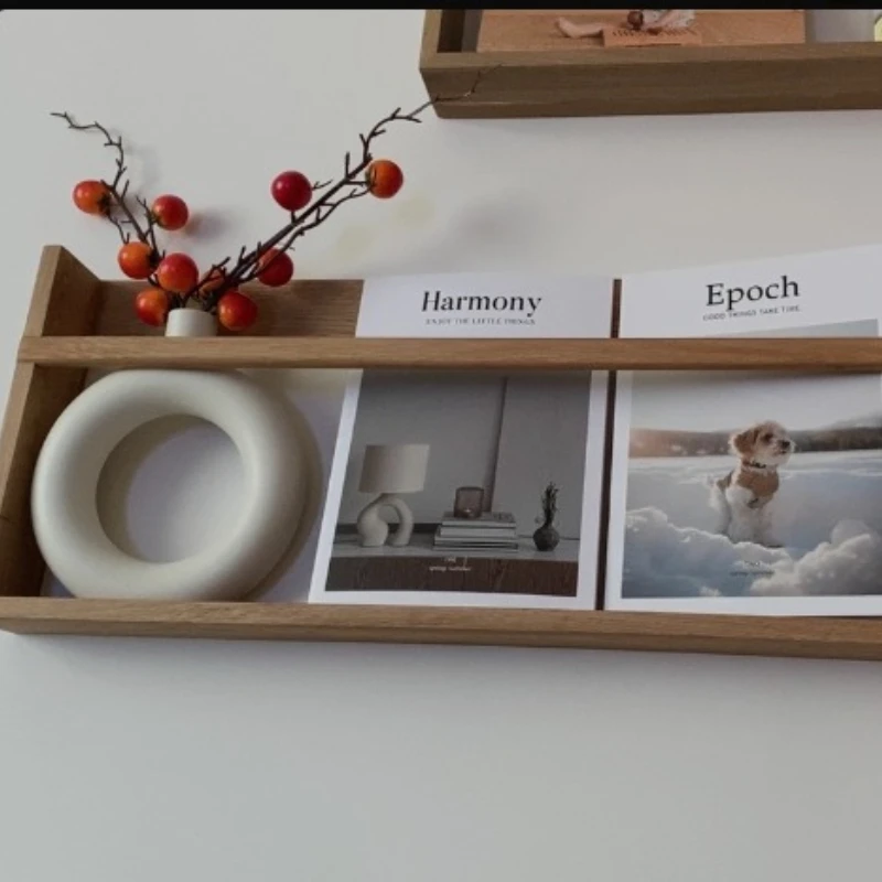 Wall-Mounted Wood Bookshelf, Living Room Display Rack for Books Magazines Storage, Modern Floating Shelf for Home Office Decor