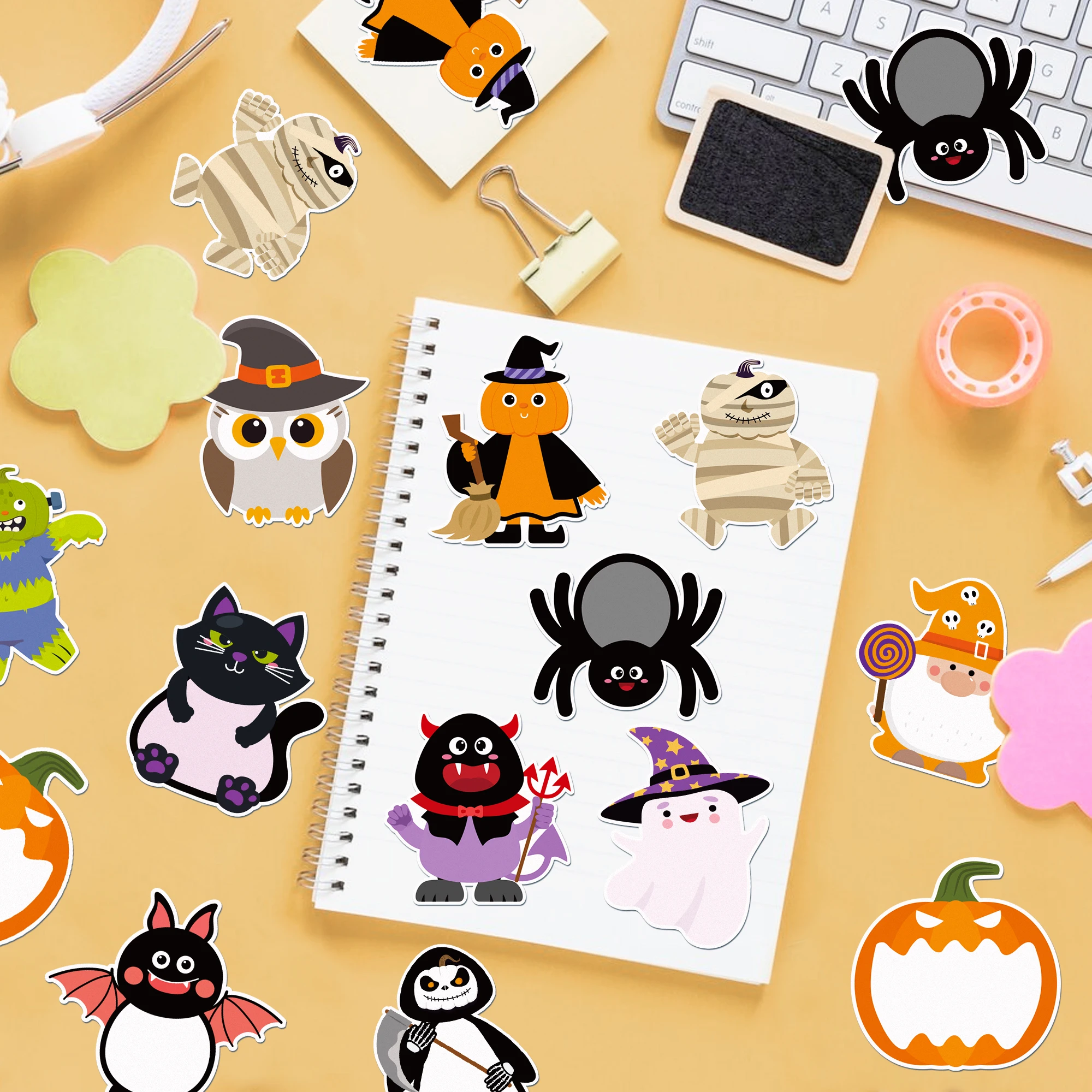 12 Stück = 240 Seiten, Halloween-Motiv, Notizblöcke-Set, Haftnotizen, Schreibwaren, Etiketten, Notizbuch, selbstklebende Haftnotizen für den Kühlschrank, Bürobedarf. – Detail 3